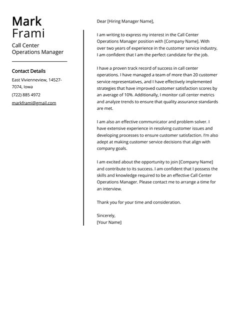 Operations Manager Cover Letter Example