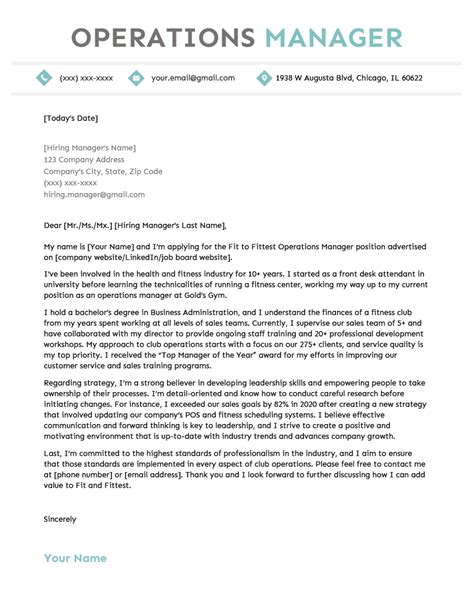 Operations Manager Cover Letter Sample Docx