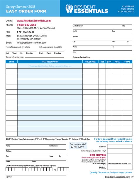 Order Form Essential Information Example