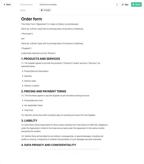 A simple order form template