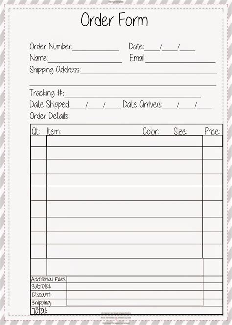 An order form template for restaurants and bars