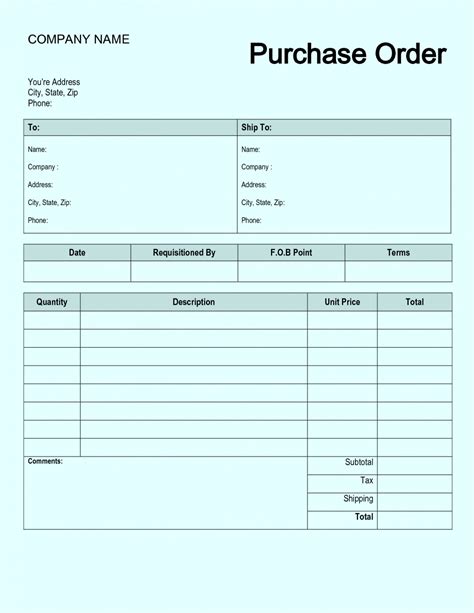 Order form template Excel