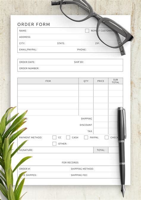 Order form template PDF