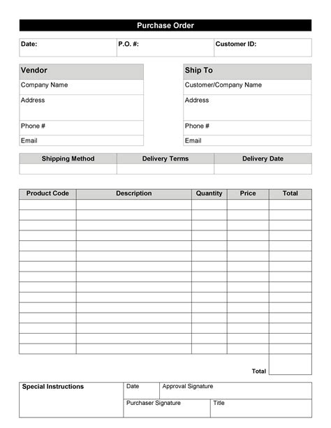 Order Form Template with Table