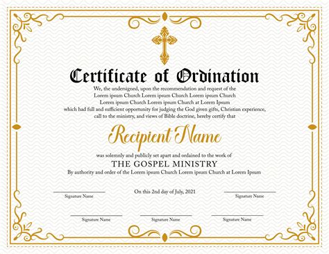 Ordination Certificate Template Word