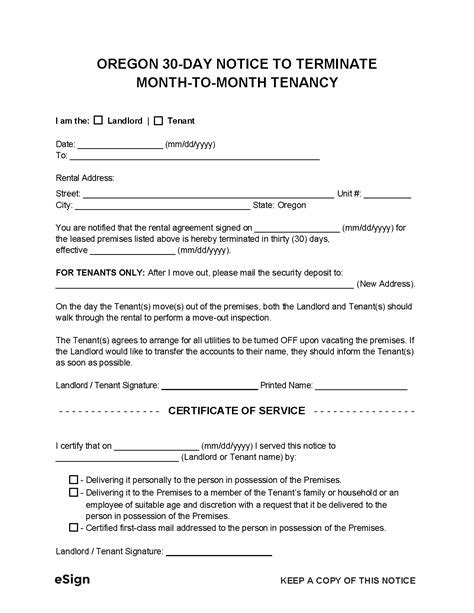 Oregon 30-day notice template example