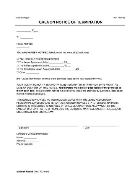 Oregon 30-day notice template word