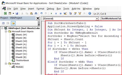 Organize Excel Tabs VBA Code