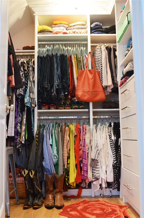 Organized closet with labeled drawers