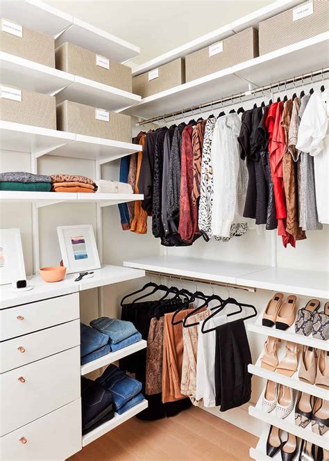 Organized closet with labels and bins