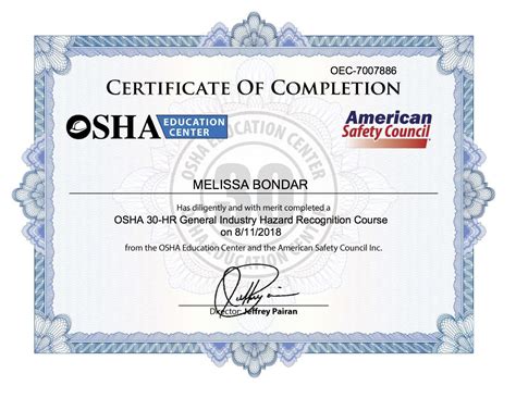 OSHA 30 Certificate Template