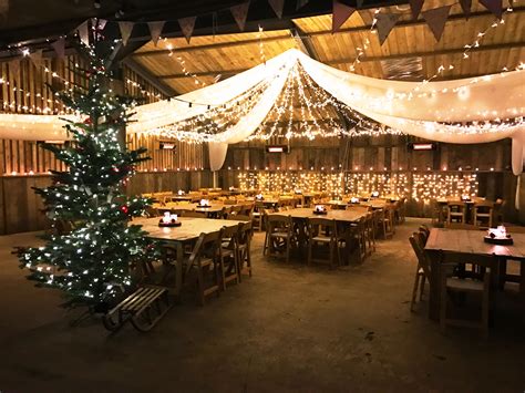 Outdoor Christmas party venues with snow and twinkling lights