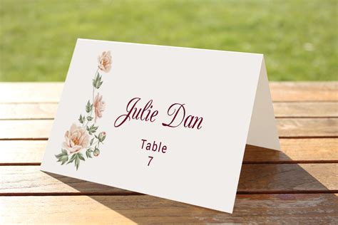 Outdoor wedding place card templates with natural elements