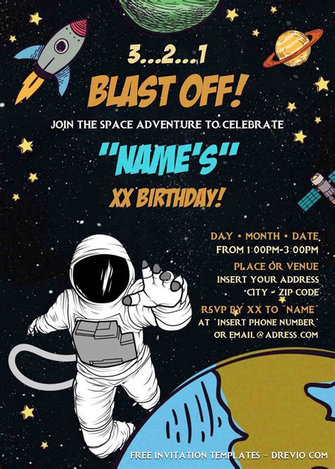 Outer space adventure birthday invitation