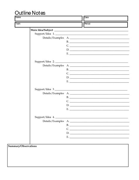 Outline note-taking template example