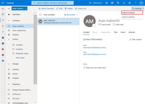 Importing Contacts Directly in Outlook