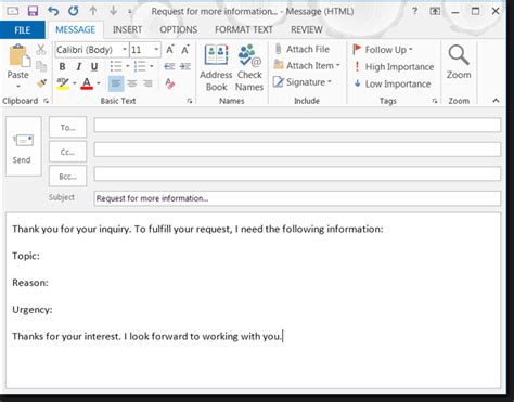 Outlook Email Template Example