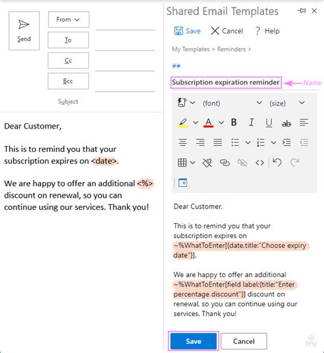 Outlook Email Template with Text Fields