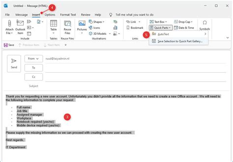 Outlook Email Templates Quick Parts