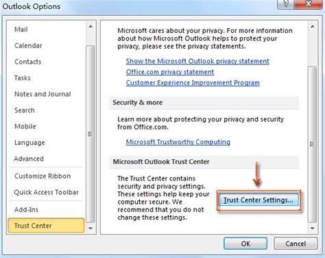 Outlook Macro Settings