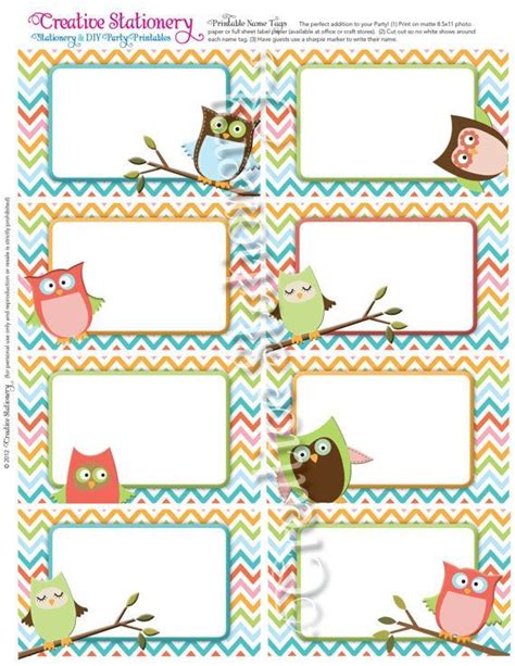 Owl Name Tags Templates For Kids