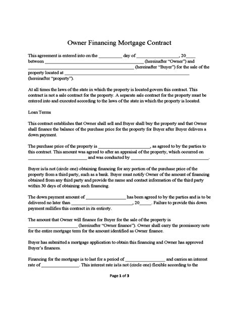 Owner Financing Contract with Prepayment Provision Sample