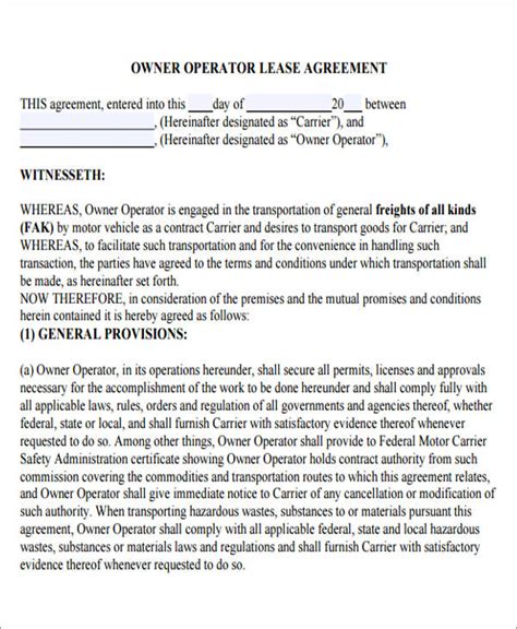 Owner Operator Agreement