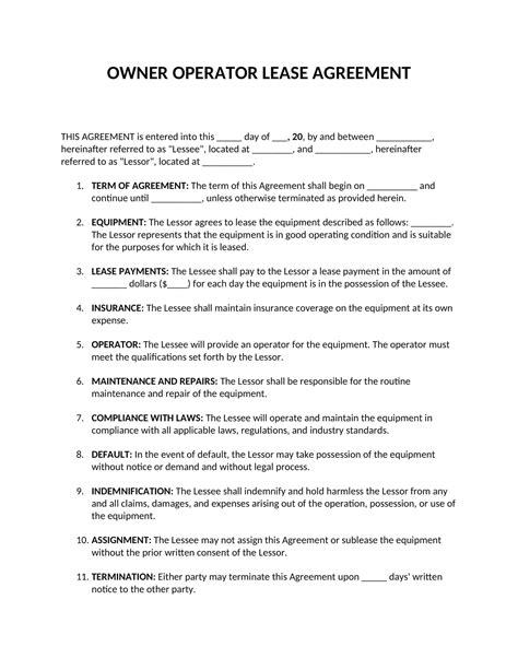 Owner-Operator Lease Agreement Template 6