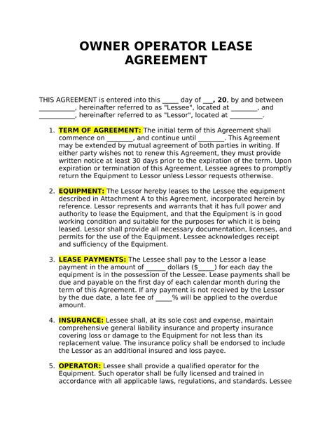 Owner Operator Lease