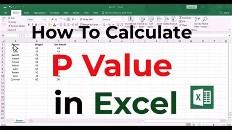 P Value Calculation in Excel Formulas