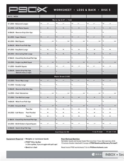 P90X workout log worksheet