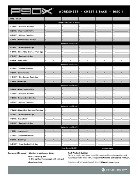 P90X workout log sheets