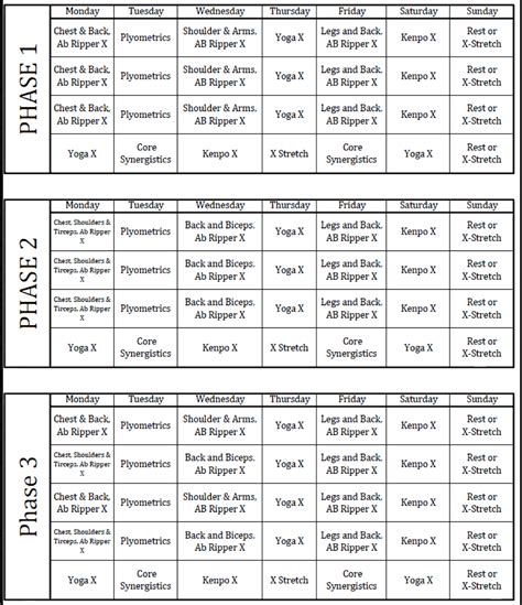 P90X Workout Schedule Phase 2