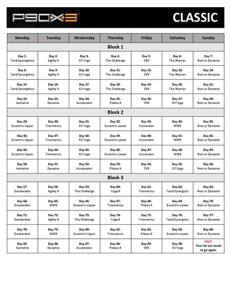 P90X Workout Schedule Template