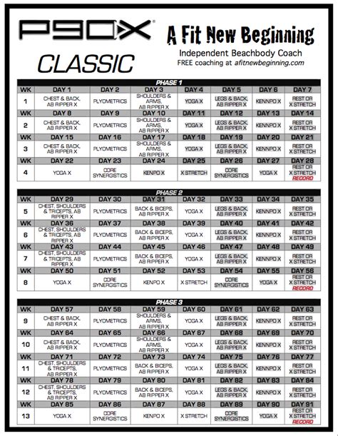 P90X Workout Schedule Template Word