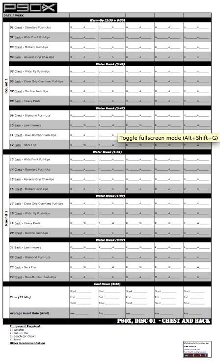 P90X worksheets for tracking progress