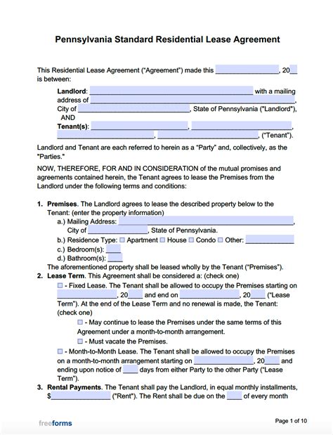 PA Lease Agreement Form