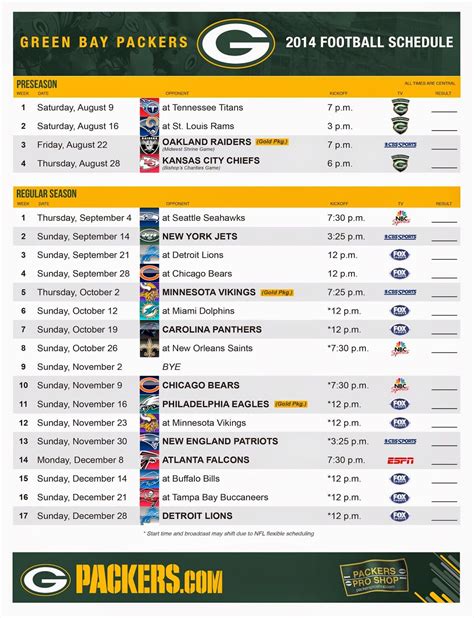 Packers Schedule Download PDF