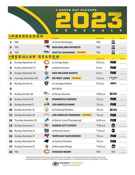 Packers Schedule PDF Download