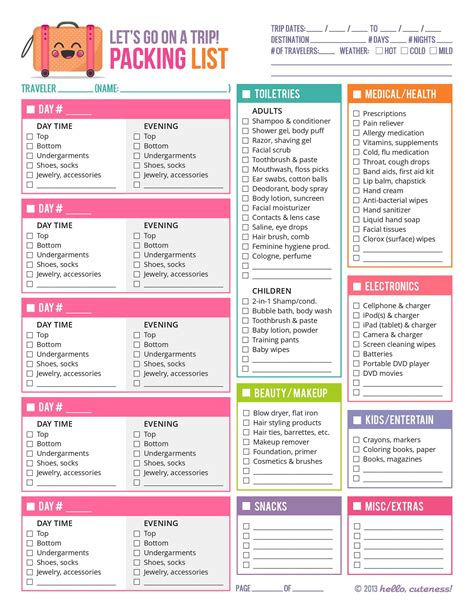 Packing List Template 3