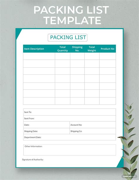 Packing Template Google Docs