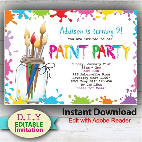 Paint Party Invitation Template 1