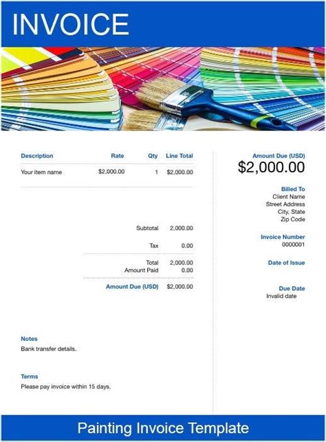 Painter Invoice Template Design Example