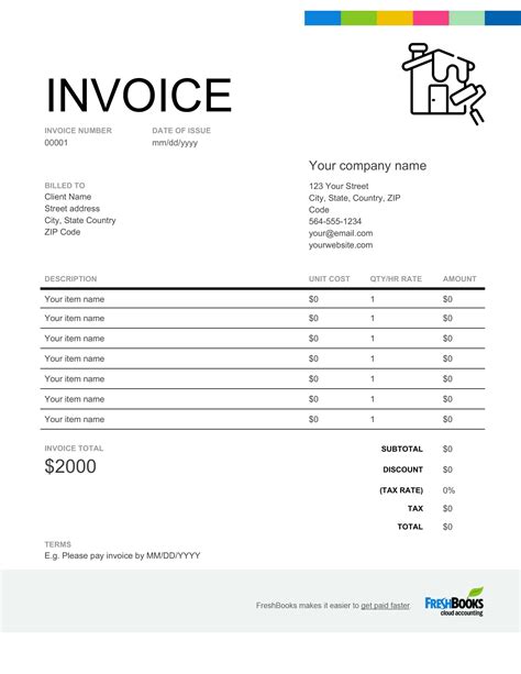 Painter Invoice Template Excel Example