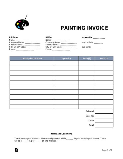 Painter Invoice Template Form Example