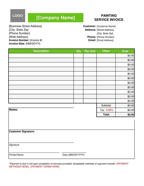 Painter Invoice Template with Discount Section Example