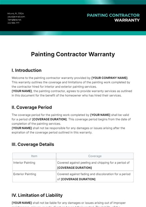 Painting Contractor Invoice Template with Warranty