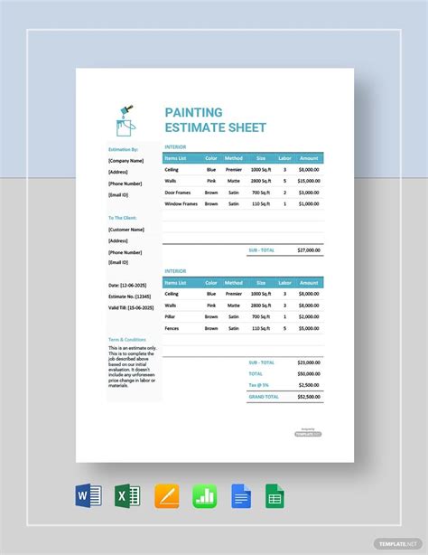 Painting Estimate Template in Google Docs