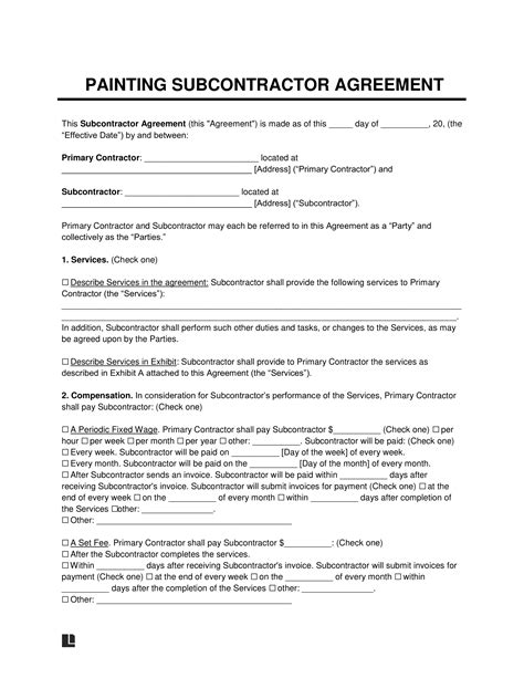 Painting Subcontractor Agreement Template Excel