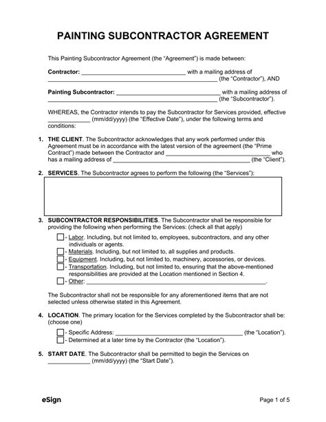 Painting Subcontractor Agreement Template Free